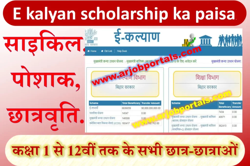 E kalyan scholarship ka paisa:- साइकिल, पोशाक, छात्रवृति.
